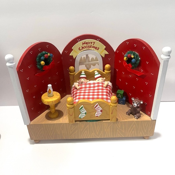 Vintage George-Good Sleeping Elves Night Before Christmas Wooden Music Box - Picture 1 of 5